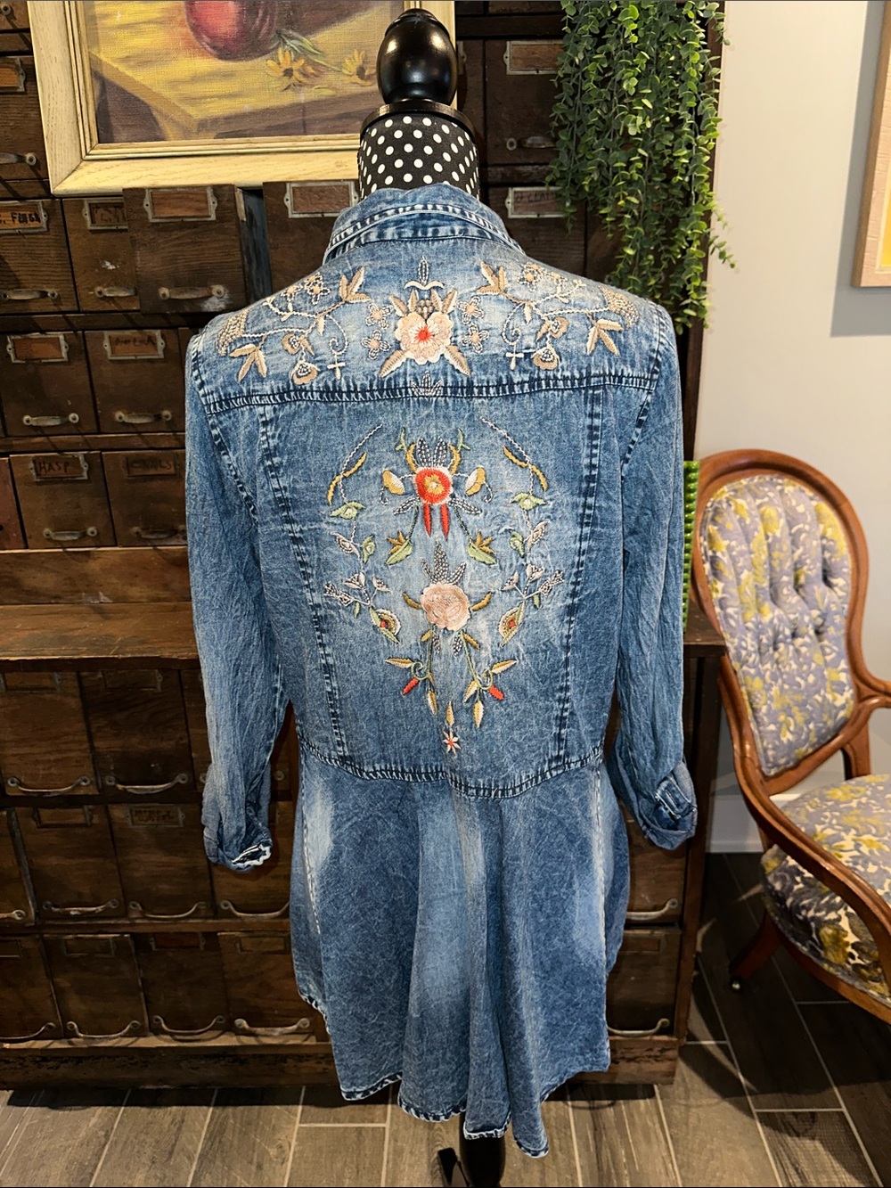 lola p. embroidered denim shirt